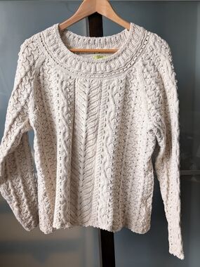 Sigrid Olsen Classic Cable Knit Sweater in Cream - Large